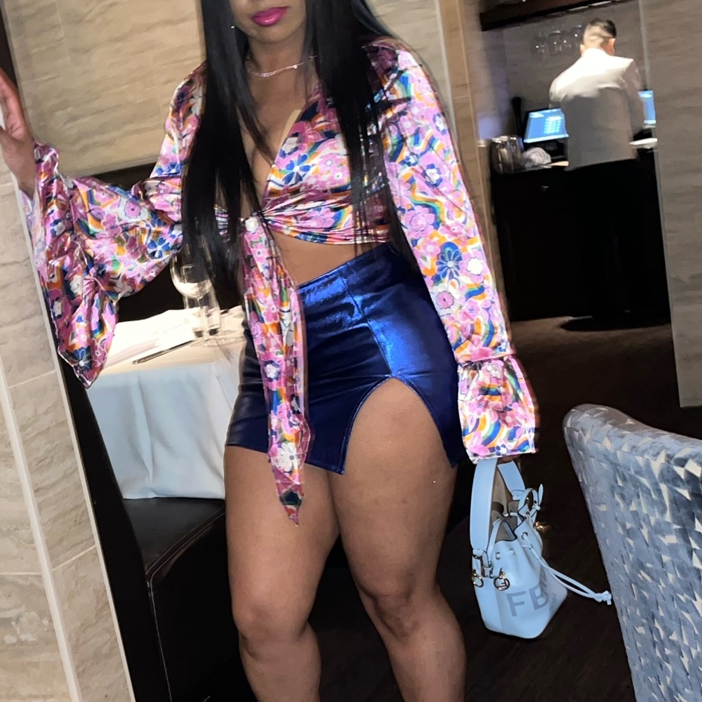 Colorful Floral Top and Blue Skirt Set